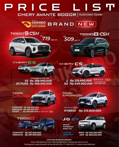 Pricelist Harga Chery cihampelas 2025